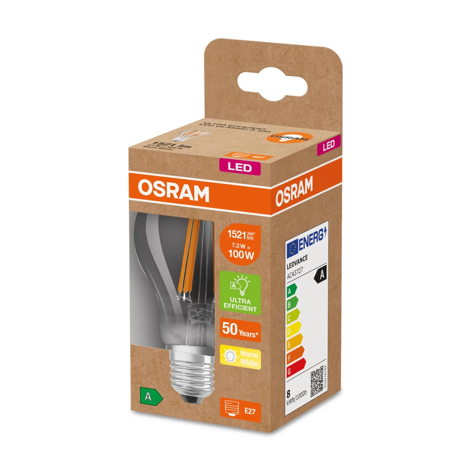 OSRAM LED-Lampe E27 A60 7,2W 1.521lm 3.000K Klar 2 OSRAM LED-Lampe E27 A60 7,2W 1.521lm 3.000K Klar – Bild 2