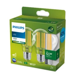 Philips LED-Lampe E27 A60 4W 840lm Klar 3.000K 2er