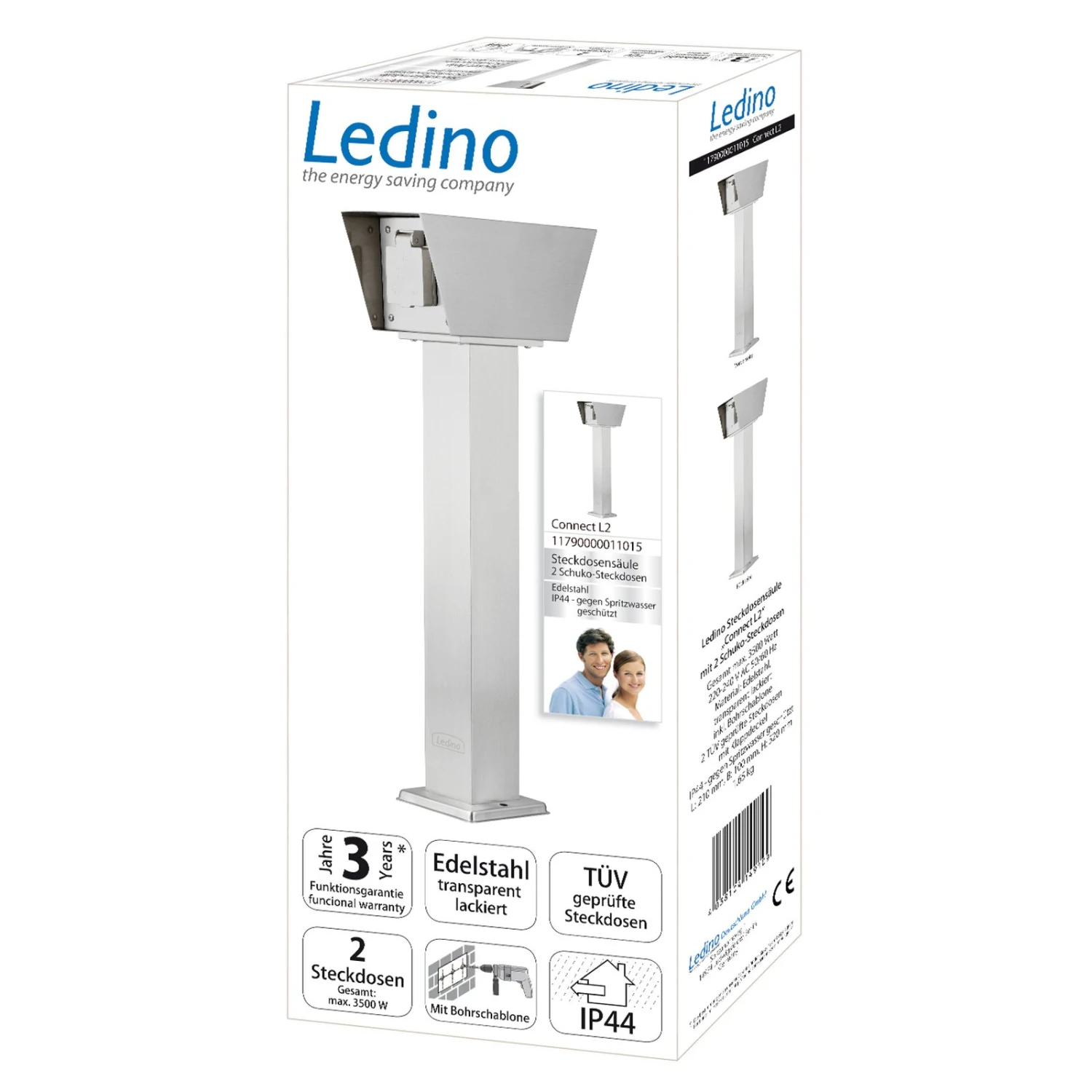 Steckdosensäule Connect L2 Mit 2 Dosen, Edelstahl 2 Steckdosensäule Connect L2 Mit 2 Dosen, Edelstahl – Bild 2