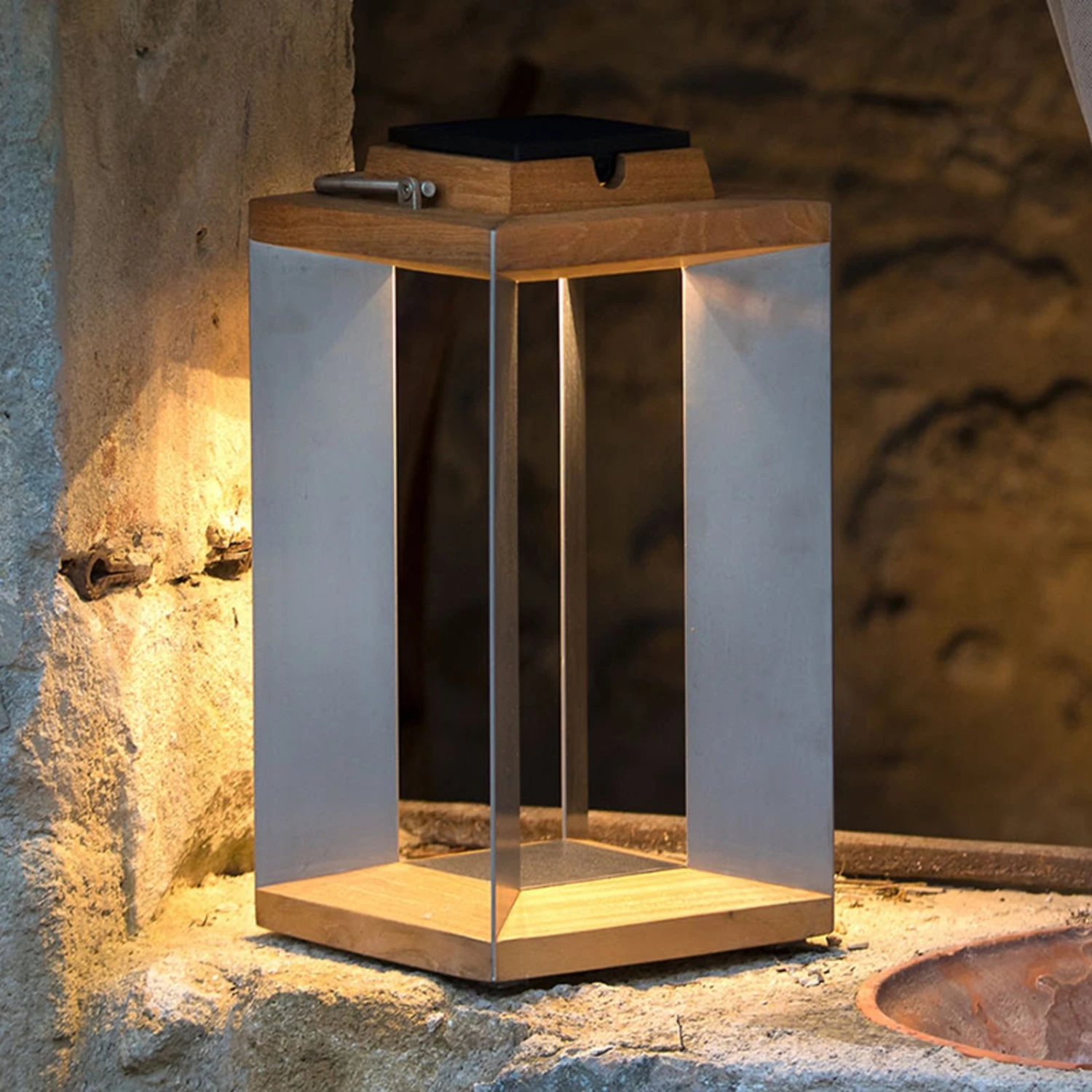 LED-Solarlaterne Teckinox, Teak/Stahl, 45,5cm 1 LED-Solarlaterne Teckinox, Teak/Stahl, 45,5cm