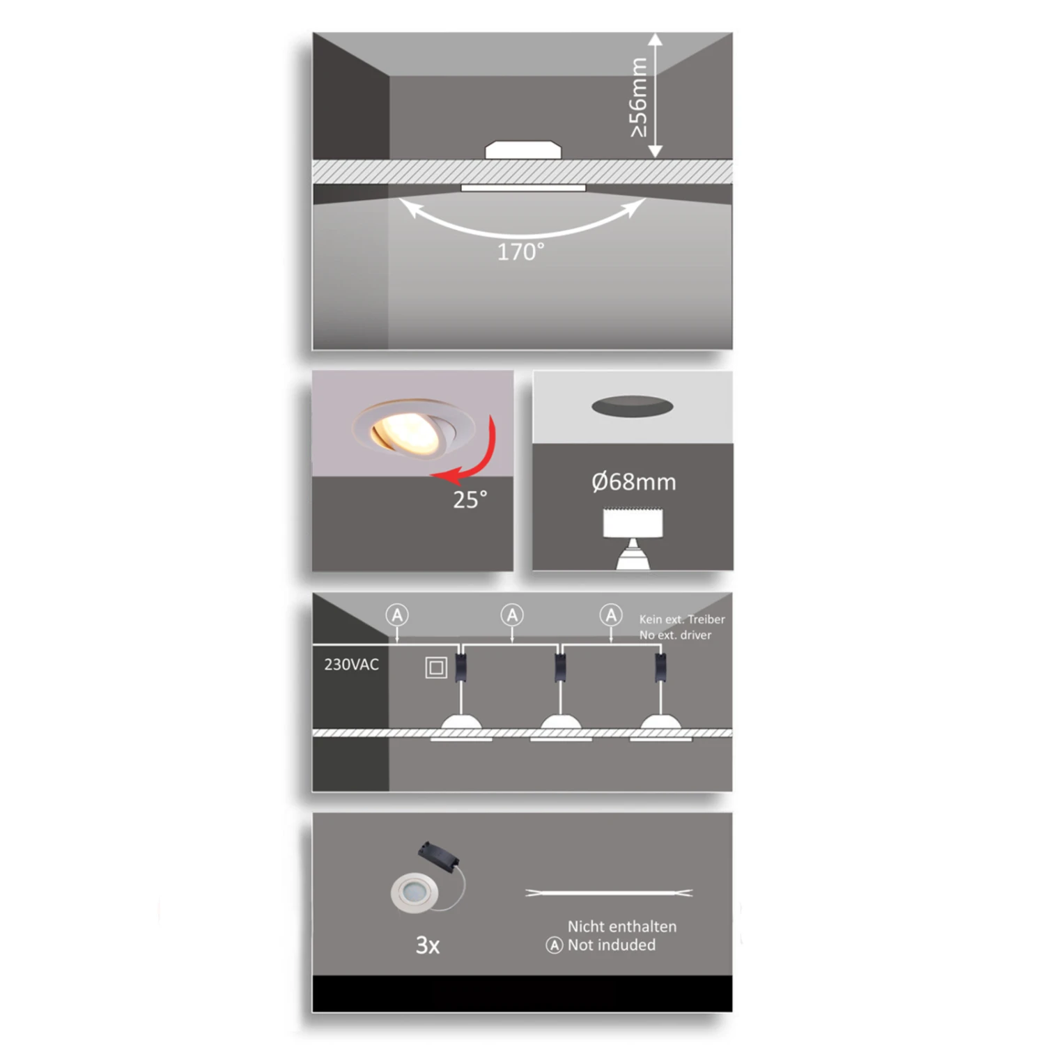 LED-Einbaustrahler Andrej, Rund, Weiß, 3er-Set 8 LED-Einbaustrahler Andrej, Rund, Weiß, 3er-Set – Bild 8