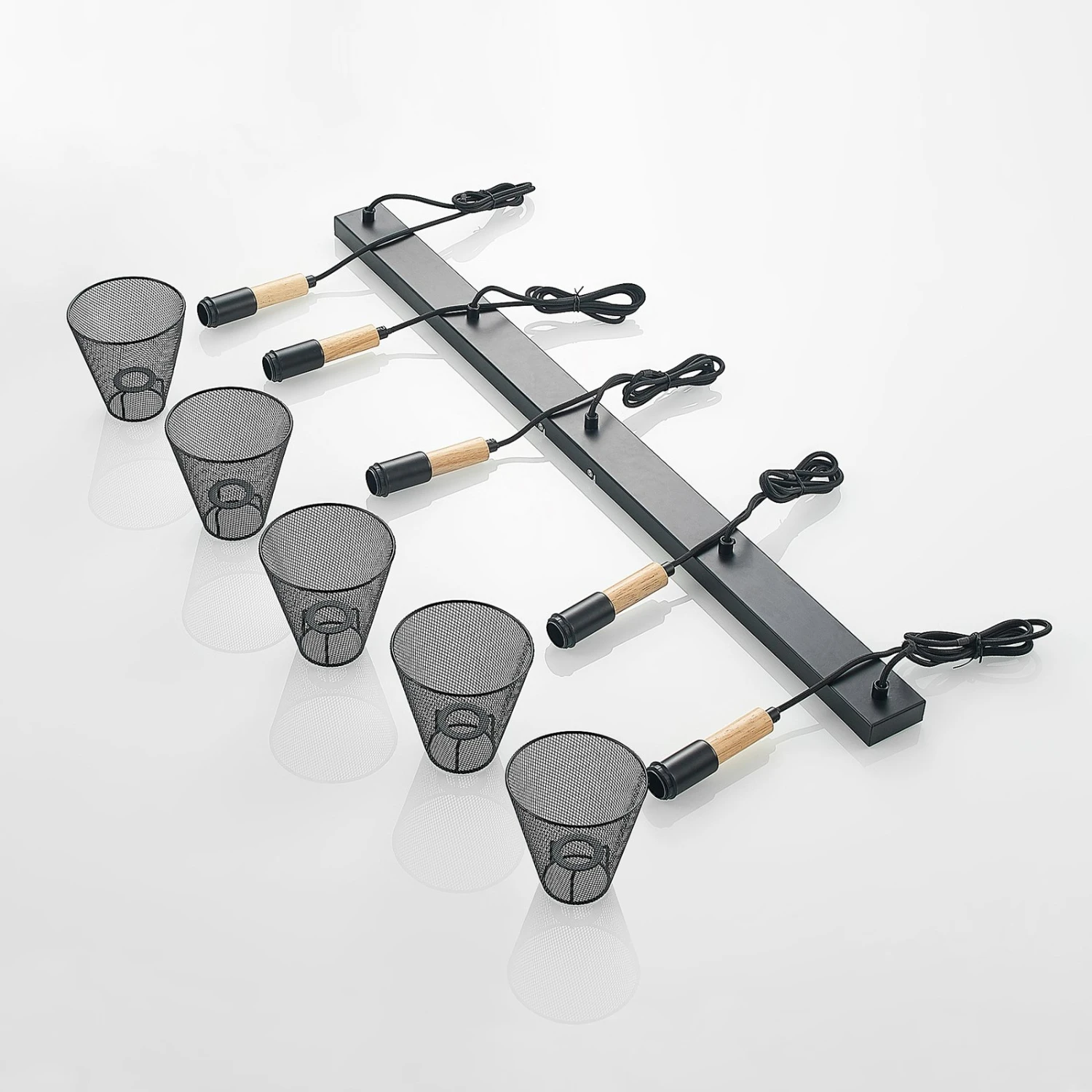 Lindby Layne Pendellampe, Korbschirme, Fünfflammig 8 Lindby Layne Pendellampe, Korbschirme, Fünfflammig – Bild 8