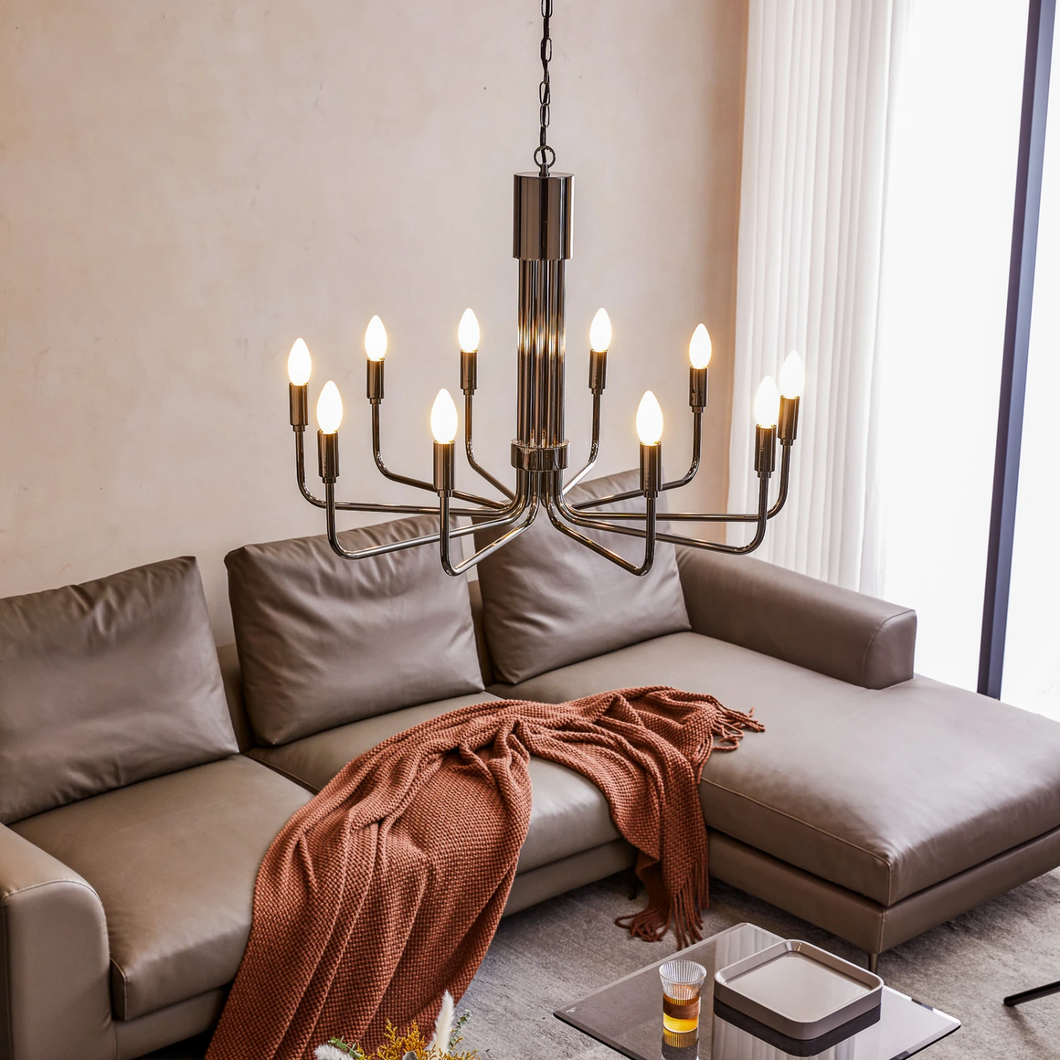 Lindby Elanova Kronleuchter, Zehnflammig, Gunmetal 2 Lindby Elanova Kronleuchter, Zehnflammig, Gunmetal – Bild 2