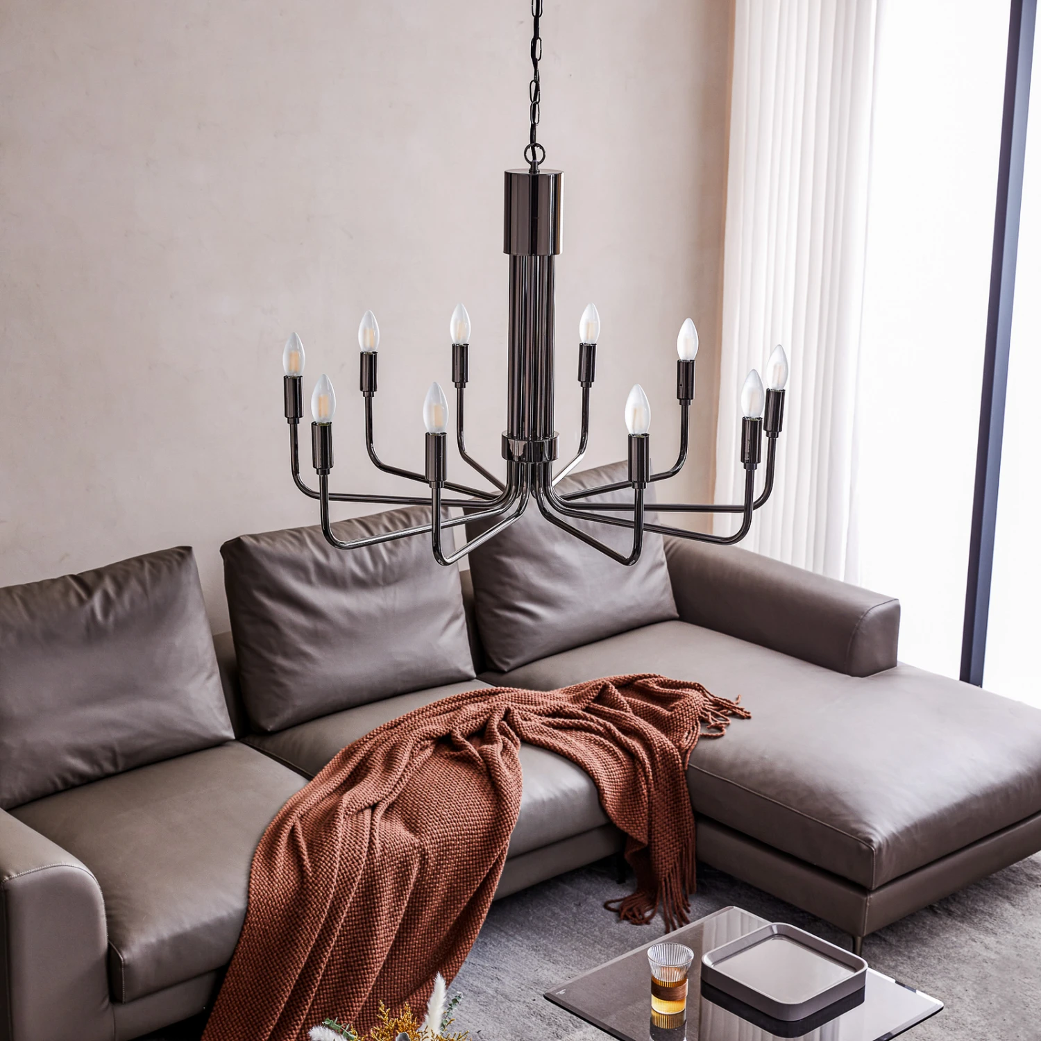 Lindby Elanova Kronleuchter, Zehnflammig, Gunmetal 3 Lindby Elanova Kronleuchter, Zehnflammig, Gunmetal – Bild 3