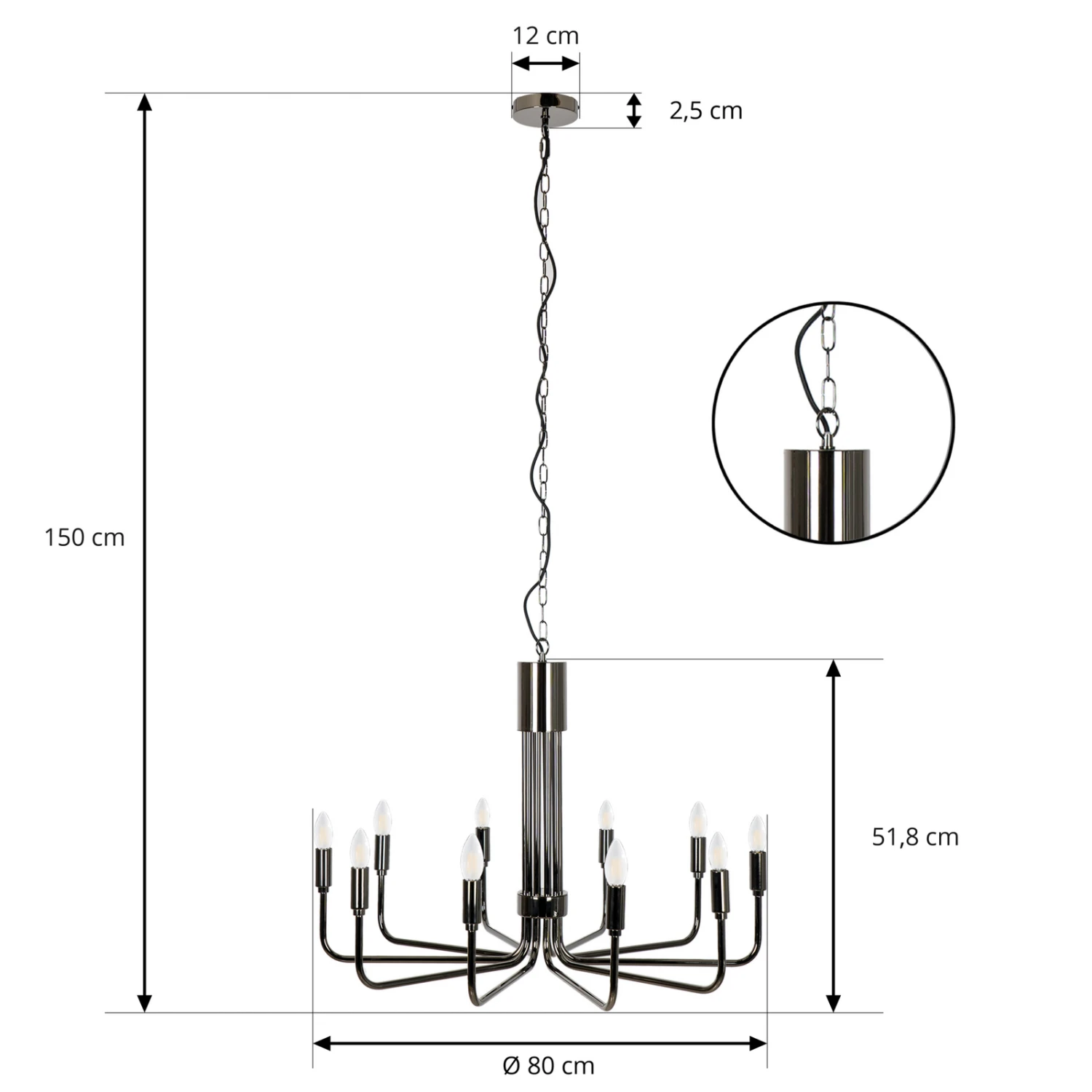 Lindby Elanova Kronleuchter, Zehnflammig, Gunmetal 5 Lindby Elanova Kronleuchter, Zehnflammig, Gunmetal – Bild 5