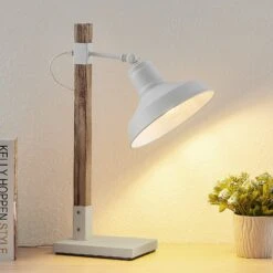 Lindby Calliora Tischlampe, Weiß, Metall Und Holz